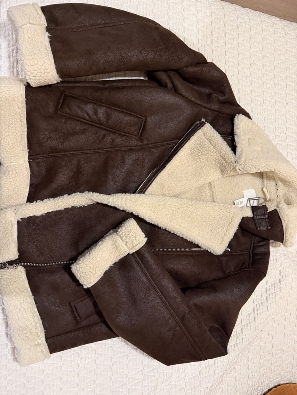 Brown Faux Leather Shearling Jacket with Cream Lining - Picture 4 of 4